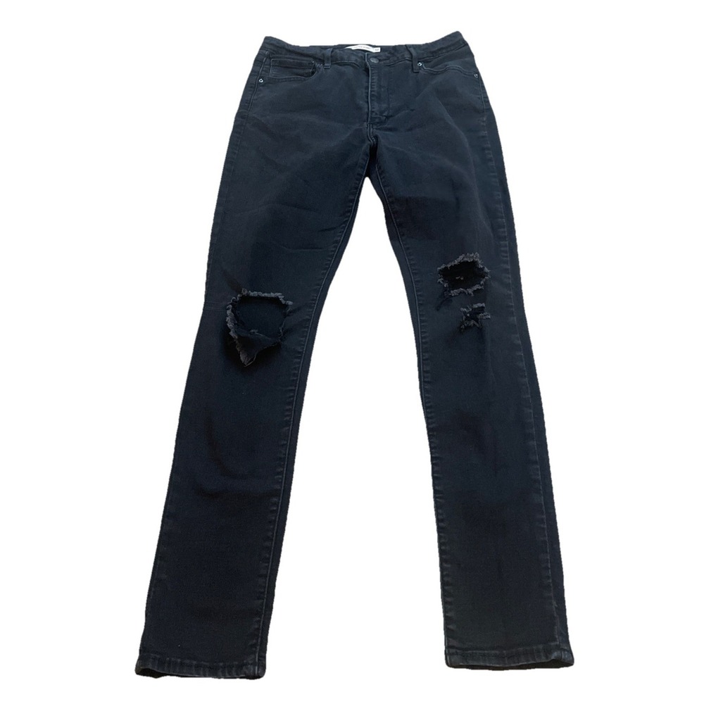 Levi's Jeans Women's 32 Black 721 High Rise Skinny Stretch Frayed Hem Distressed